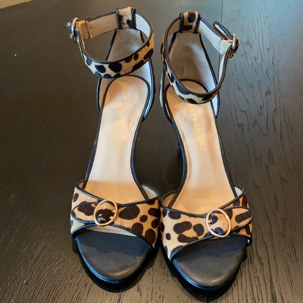 Leopard print leather pony hair dress sandals